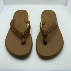 Flojos Fiesta Brown Embossed Floral Flip Flops Womens Size 8 Sandals Thong Style
